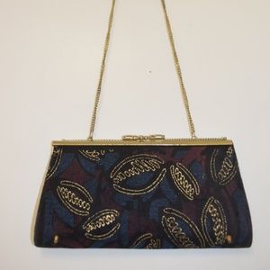Vintage Fabric Evening Clutch Bag with Chain